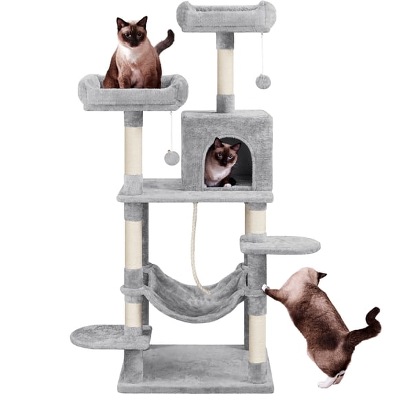 YaheeTech 59-in Cat Tree & Condo Scratching Post Tower, Gray