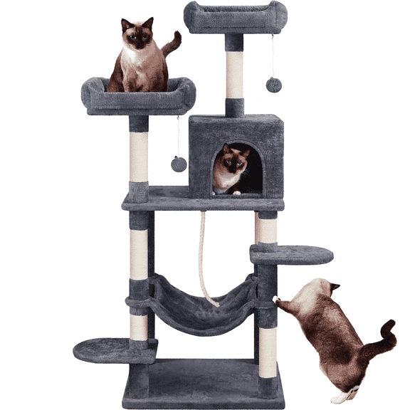YaheeTech 59-in Cat Tree & Condo Scratching Post Tower, Dark Gray