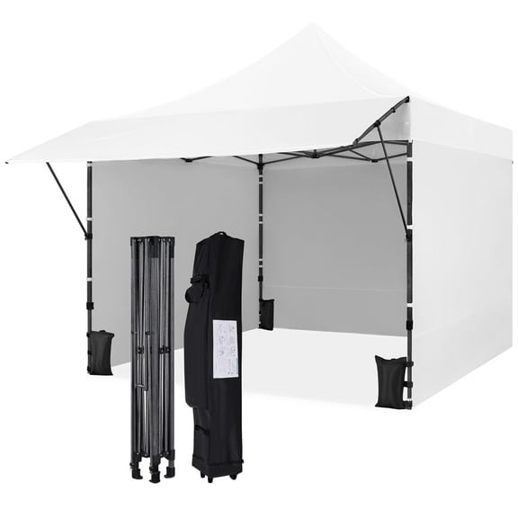Yaheetech 10×10ft Outdoor Pop-up Canopy Tent with Adjustable Awning, White