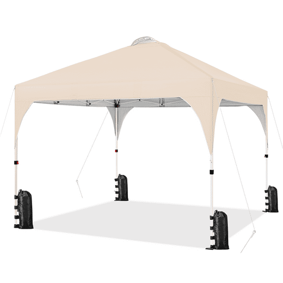 Yaheetech 10x10 FT Pop Up Canopy Tent with Roller Bag, Beige