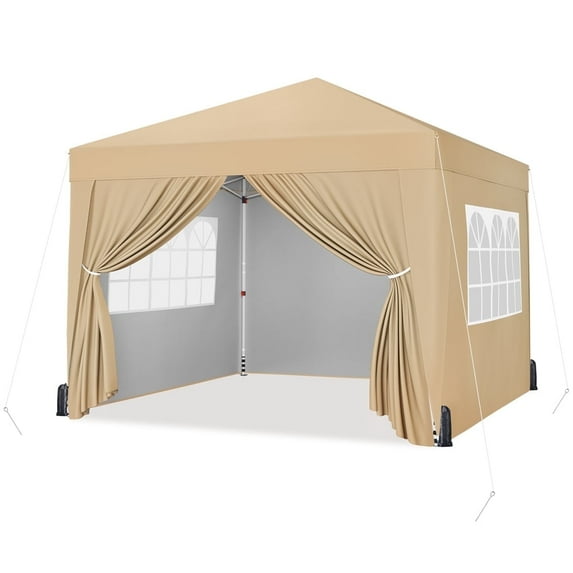 Yaheetech 10x10 Ft Pop Up Canopy Tent with 4 Sidewalls and Adjustable Heights, Khaki