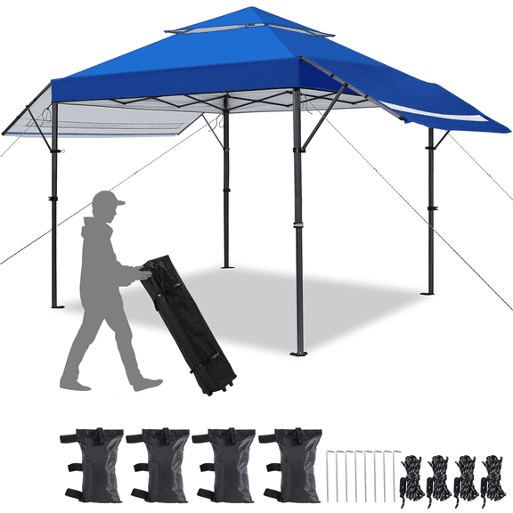 Yaheetech 10x17ft 2-tiered Pop-up Gazebo Canopy with Tilt Angle-adjustable Double Awnings,Blue