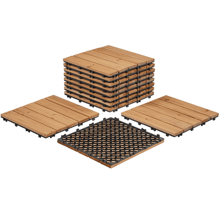 Yaheetech 11 pieces Wood Flooring Tiles for Indoor and Outdoor, Natural Wood