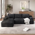 thumbnail image 1 of Yaheetech 110" 3-Seat L-Shaped Sofa Modular Sectional Sofa Corduroy Cloud Couch with 2 Armrests and Detachable Pillows for Living Room, Dark Gray, 1 of 8