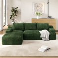 thumbnail image 1 of Yaheetech 110" 3-Seat L-Shaped Sofa Modular Sectional Sofa Corduroy Cloud Couch with 2 Armrests and Detachable Pillows for Living Room, Green, 1 of 5