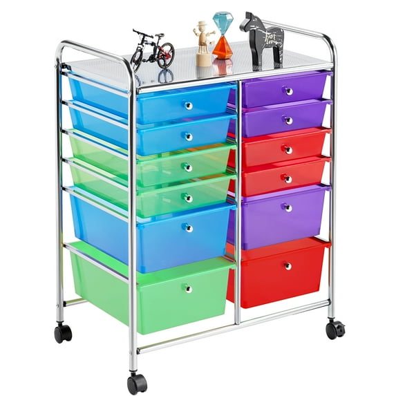 Yaheetech 12 Drawer Mobile Rolling Storage Cart Bin Trolley Tools Scrapbook Paper Office School Organizer, Multicolor