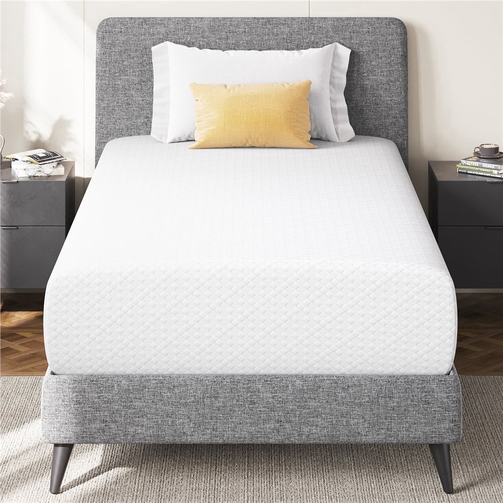 Yaheetech 12 Inch Twin Size Gel Memory Foam Mattress with Green Tea Scent, White