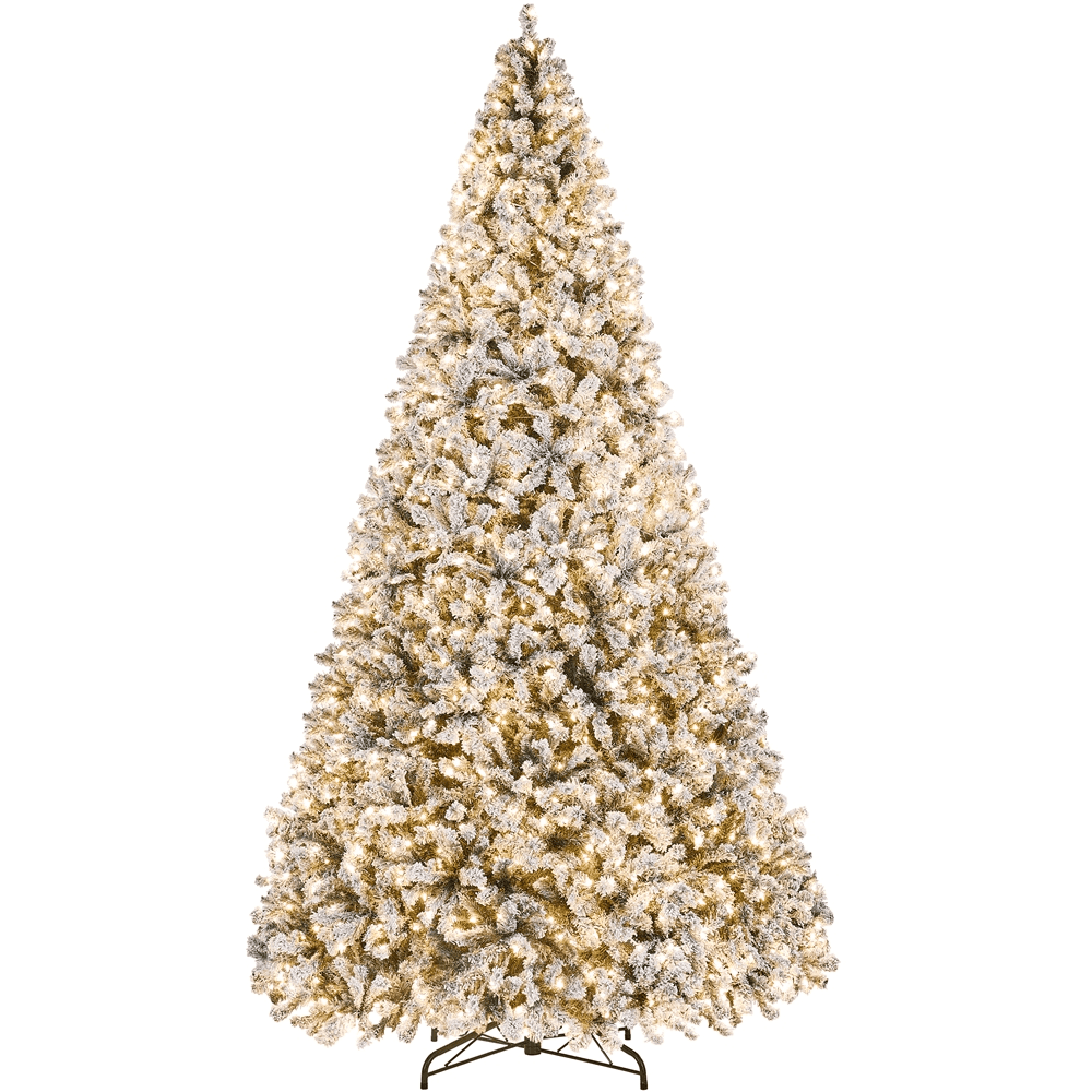 Yaheetech 12ft Prelit Flocked Artificial Christmas Tree with Foldable Stand and Warm Lights