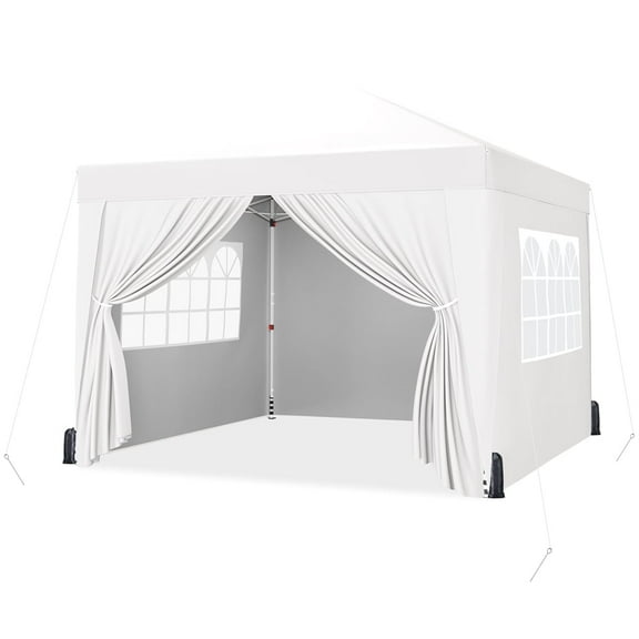Yaheetech 12x12 Ft Pop Up Adjustable Canopy Tent with 4 Sidewalls and Roller Bag, White