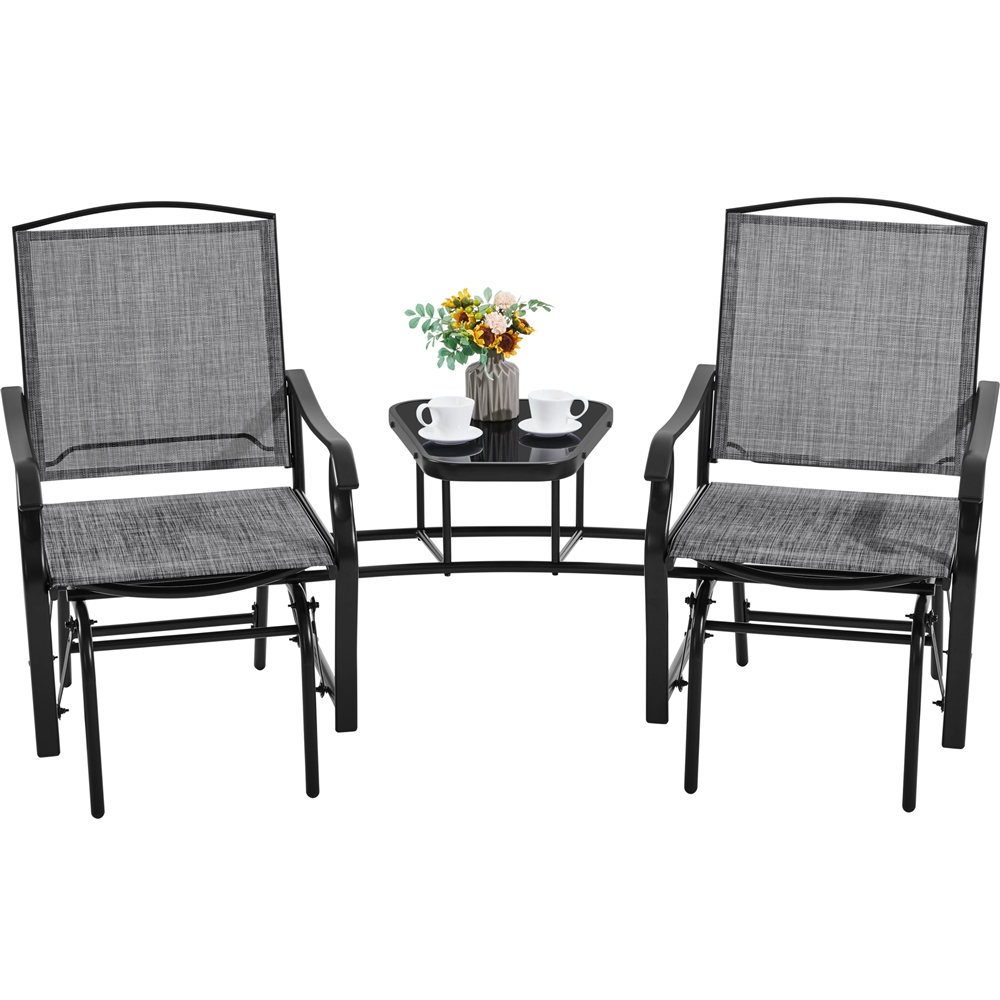Yaheetech 2Person Patio Glider with Table, Gray