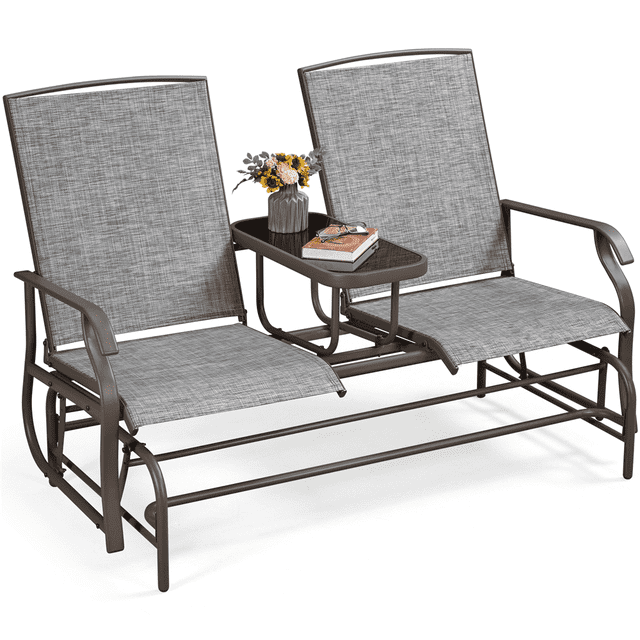 Yaheetech 2-Seater Texteline Glider Bench W/Table for Outdoor, Gray