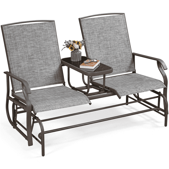 Yaheetech 2-Seater Texteline Glider Bench W/Table for Outdoor, Gray