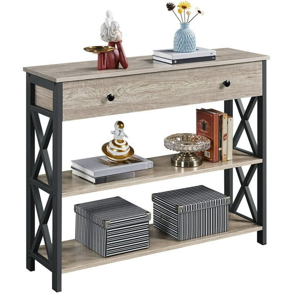 Yaheetech 2-Tier Console Table for Living Room, Gray