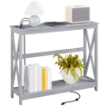 thumbnail image 1 of Yaheetech 2-Tier Industrial Console Table with Power Outlet for Hallway, Gray, 1 of 11