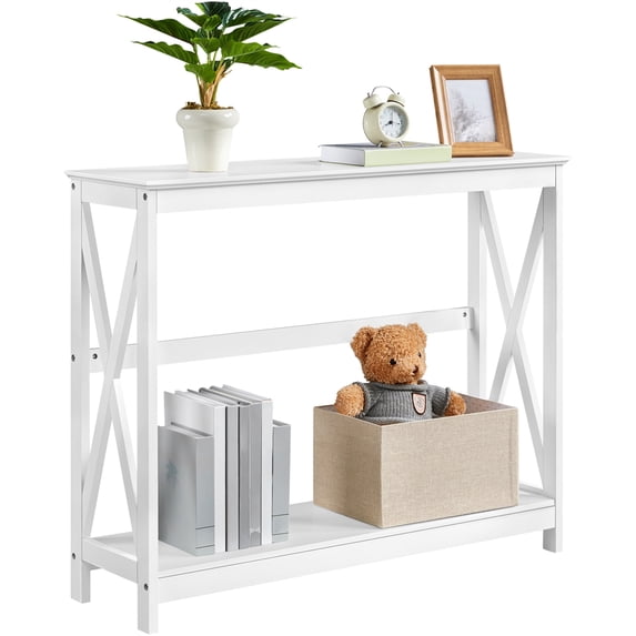 Yaheetech 2-Tier X-Design Console Table Sofa Side End Table for Entryway Living Room, White