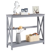 Yaheetech 2-Tier X-Design Console Table with Shelf for Living Room, Gray
