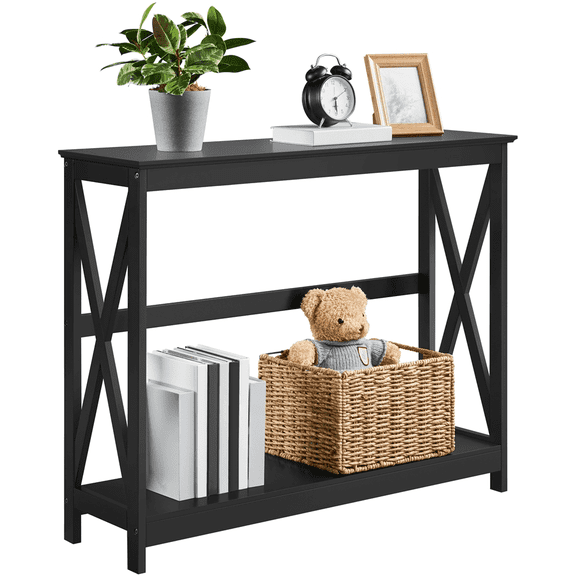 Yaheetech 2 Tier X Design Entryway Console Table with Storage Shelf Living Room, Black