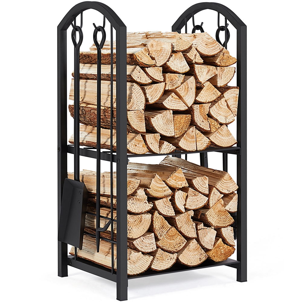 Yaheetech 2 Tiers Firewood Rack with 4 Tools Sets,Black - Walmart.com