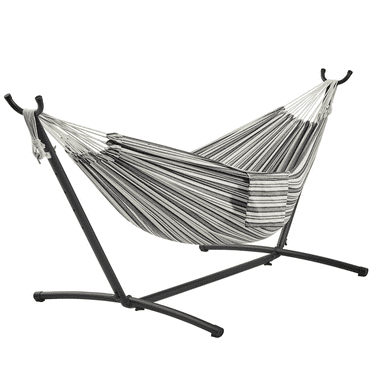 Yaheetech 2-people Hammock & Stand Set with Storage Bag, Black White Stripe