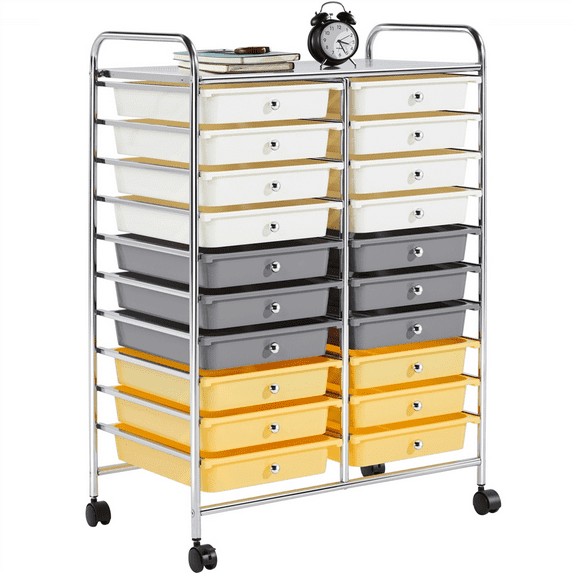 Yaheetech 20 Drawer Rolling Storage Cart Bin Organizer on Wheels for Home Office,Yellow/Grey/Beige