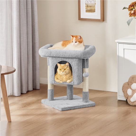 Yaheetech 23.5″ H Spacious Cat Tree with Large Top Perch, Condo & Scratching Posts, Light Gray