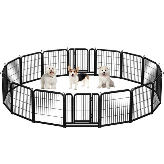 Yaheetech 24.2 Inch 16-Panel Steel Dog Playpen with 2 Doors for Yard, Black