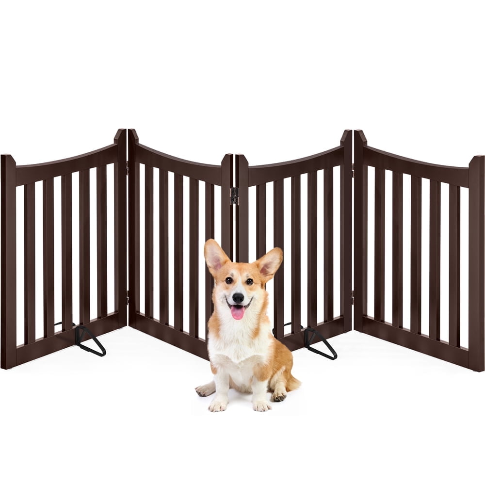 Yaheetech 24" Four-Panel Freestanding Foldable Wooden Pet Gate with Support Feet, Espresso