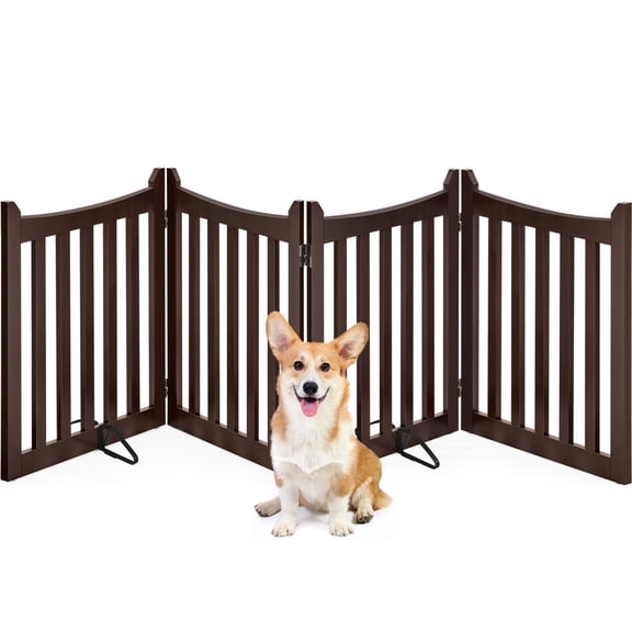 Yaheetech 24" Four-Panel Freestanding Foldable Wooden Pet Gate with Support Feet, Espresso