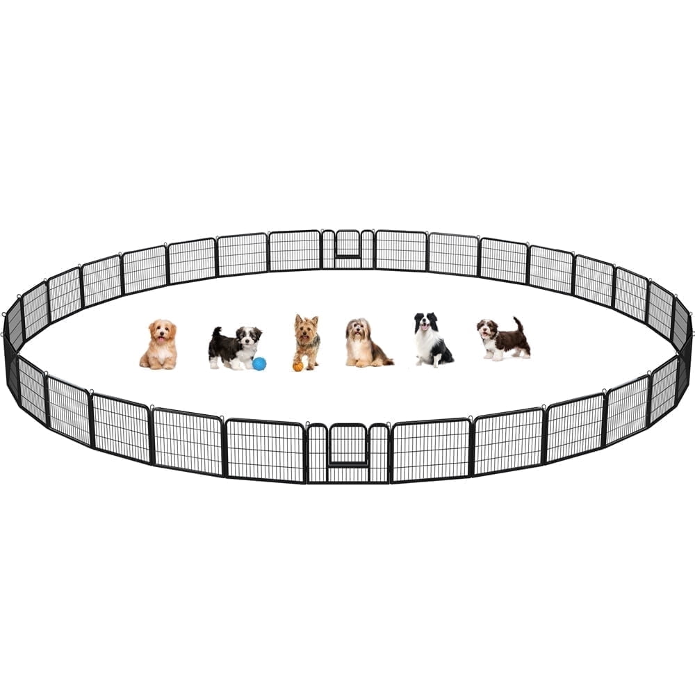 Yaheetech 24"H 32 Panels Metal Dog Playpen Outdoor Indoor Fence Pen, Black