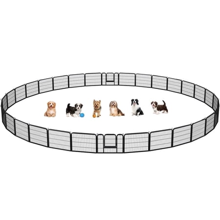 Yaheetech 24"H 32 Panels Metal Dog Playpen Outdoor Indoor Fence Pen, Black