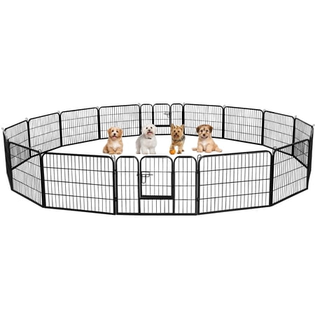 Yaheetech 24''H 48 Panels Metal Dog Playpen Outdoor Indoor Fence Pen, Black
