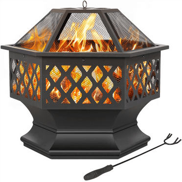 Yaheetech 24'' Outdoor Fire Pit with Mesh Poker Sides Cover, Black