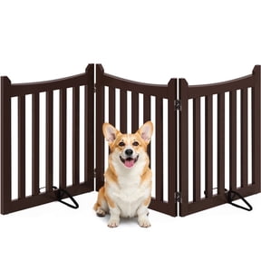 Yaheetech 24" Three-Panel Freestanding Foldable Wooden Pet Gate with Door and Support Feet, Espresso