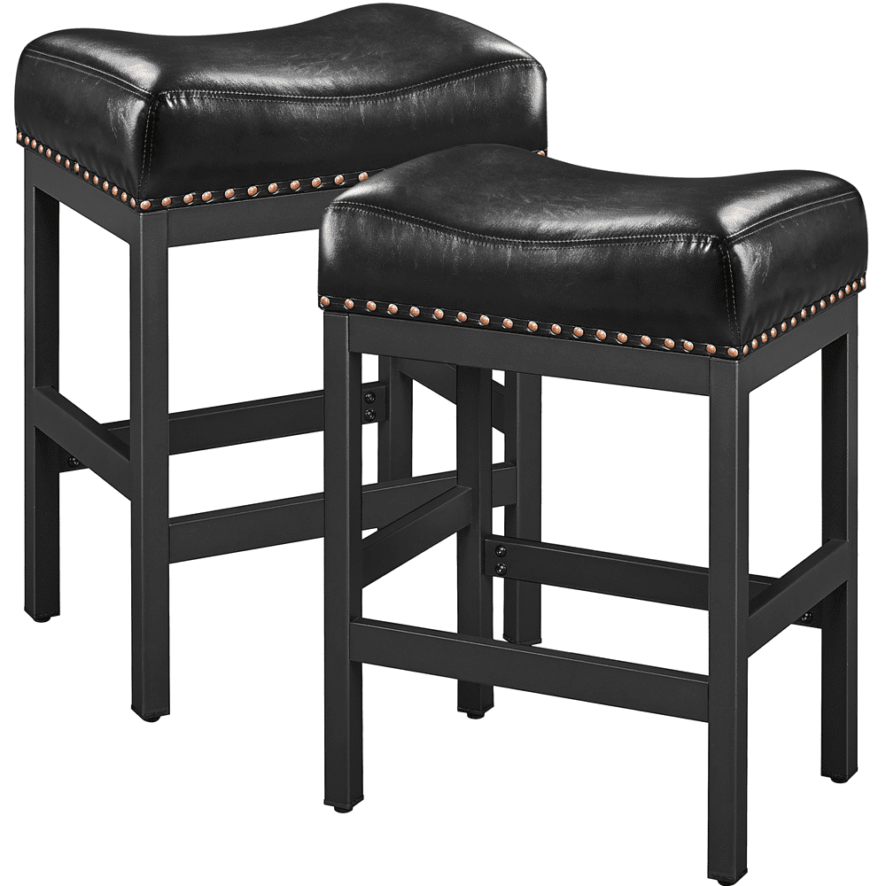 Yaheetech 26'' H 2pcs Bar Stools Faux Leather Counter Stools, Black