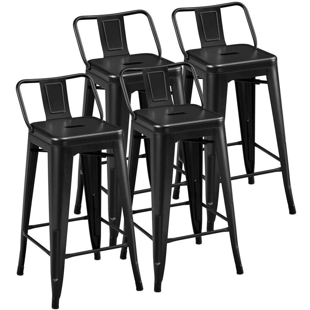 Yaheetech 26'' H Metal Bar Stools with Low Back, Set of 4, Black