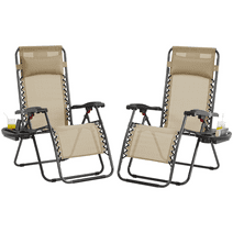 Yaheetech 26in Outdoor Zero Gravity Chair with Cupholder/Pillow, Set of 2, Beige