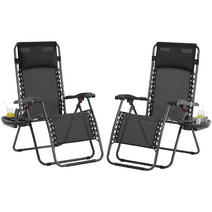 Yaheetech 26in Outdoor Zero Gravity Chair with Cupholder/Pillow, Set of 2, Black