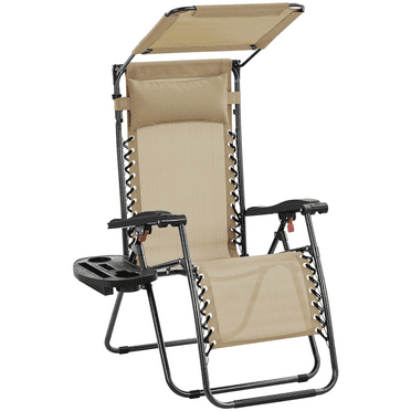 Yaheetech 26in Outdoor Zero Gravity Chair with Cupholder and Pillow, Beige