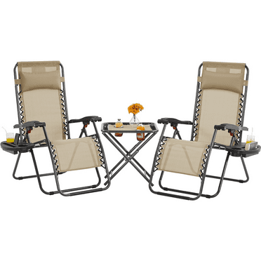 Yaheetech 26in Outdoor Zero Gravity Chairs with Table Set, Beige
