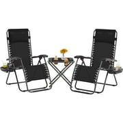 Yaheetech 26in Outdoor Zero Gravity Chairs with Table Set, Black