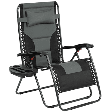 Yaheetech 29in Padded Outdoor Zero Gravity Chair with Pillow, Gray/Black
