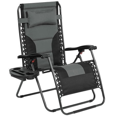 Yaheetech 29in Padded Outdoor Zero Gravity Chair with Pillow, Gray/Black