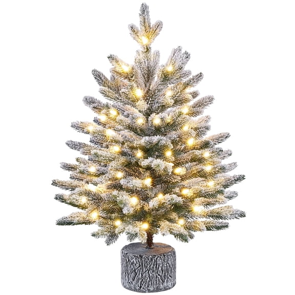 Yaheetech 2ft Pre-lit Flocked Artificial Christmas Tree with Stand, Green