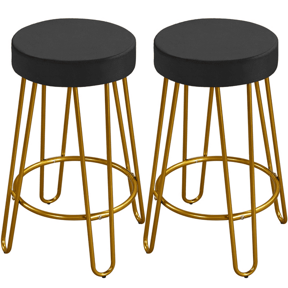 Yaheetech 2pcs 26.5'' H Upholstered Velvet Counter Stools, Black