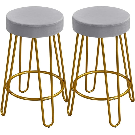Yaheetech 2pcs 26.5'' H Upholstered Velvet Counter Stools, Gray