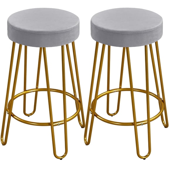 Yaheetech 2pcs 26.5'' H Upholstered Velvet Counter Stools, Gray