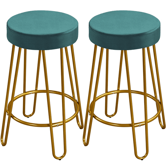 Yaheetech 2pcs 26.5'' H Upholstered Velvet Counter Stools, Peacock Blue