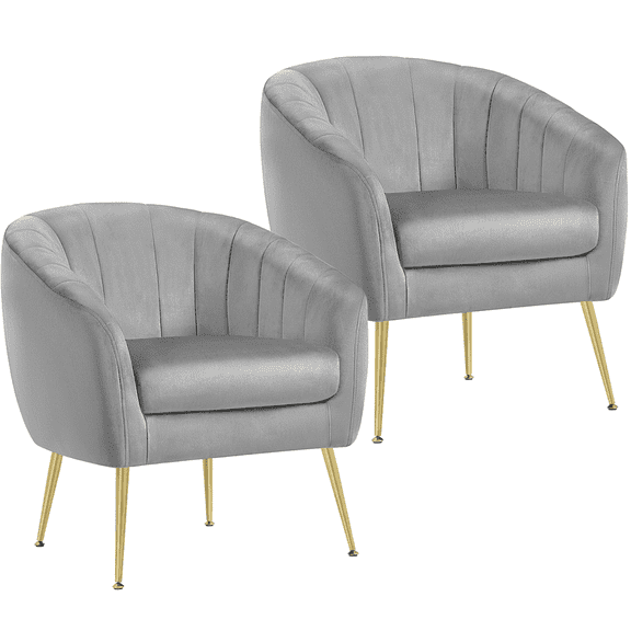 Yaheetech 2pcs Channel Tufted Accent Armchair with Gold Metal Legs, Gray