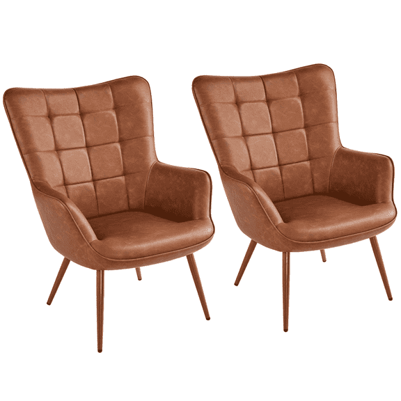 Yaheetech 2pcs Contemporary Faux Leather Accent Chair for Living Room,Brown