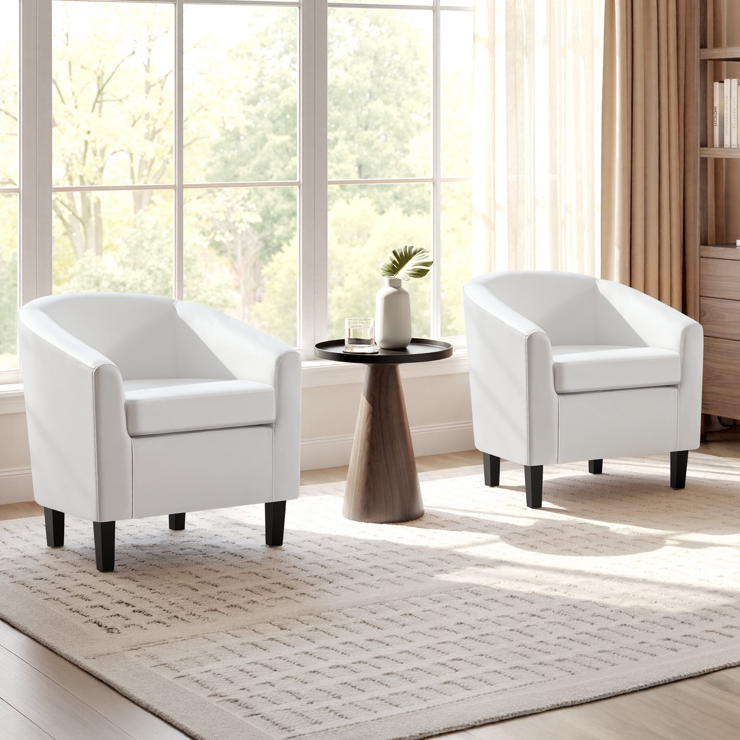 Yaheetech Faux Leather Accent Arm Chair For Living Room, Set of 2, White